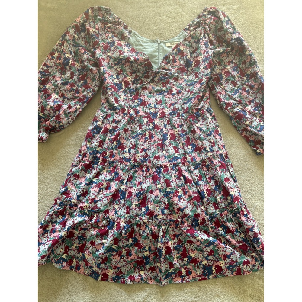 Madewell Women's Floral Print Tiered Mini‎ Dress Long Sleeve Size 2